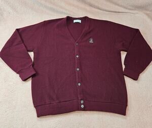 Vintage Izod Men's Burgundy V-Neck Button Cardigan Sweater Made in USA XL